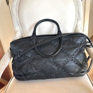 BOTTEGA VENETA Padded Black Intrecciato-Trimmed Leather Satchel. RT $ 3998.